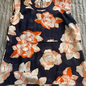 CAbi Blue and Orange Floral Tank Top Sleeveless